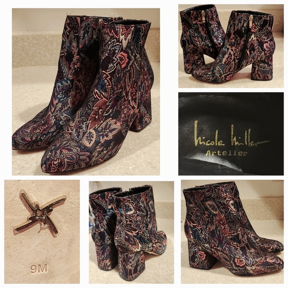 Nicole Miller Artelier Size 9 Floral Jacquard Print Ankle boots. Gently used $26 - Picture 1 of 11